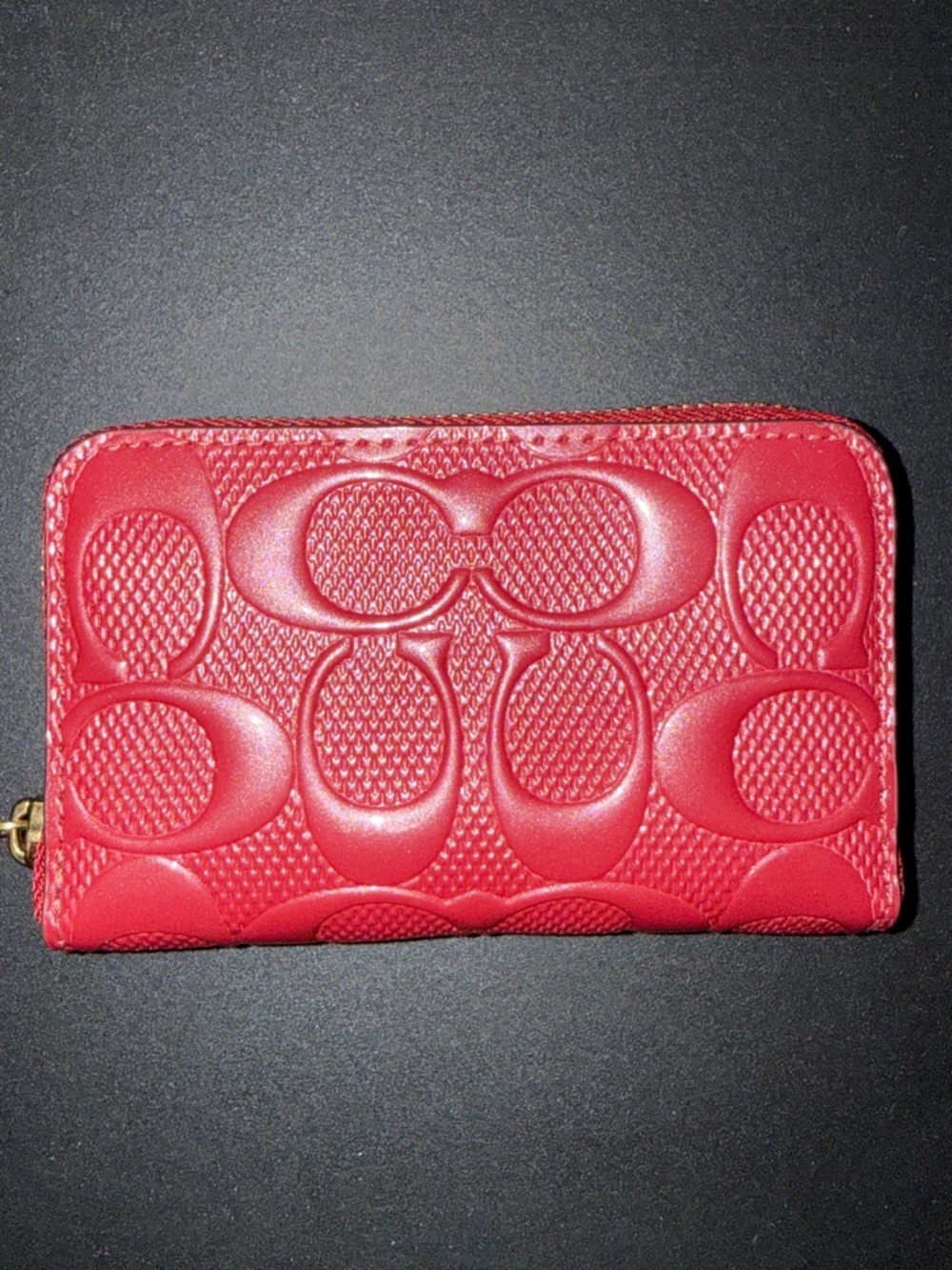 Coach Red Embossed Signature Zip Wallet